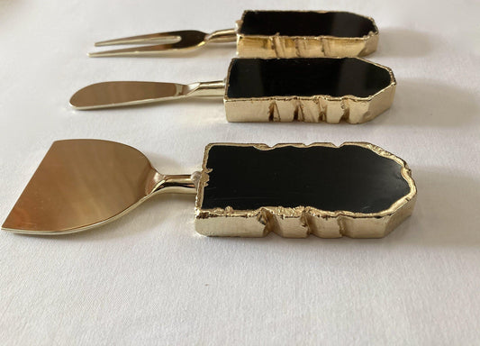 Set of 3 Black Agate Cheese Knives Spreaders - MAIA HOMES