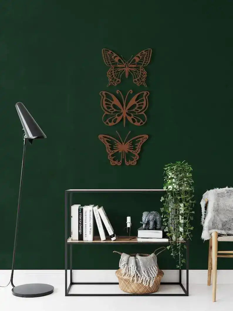 Set of 3 Butterflies Metal Wall Decor Bronze