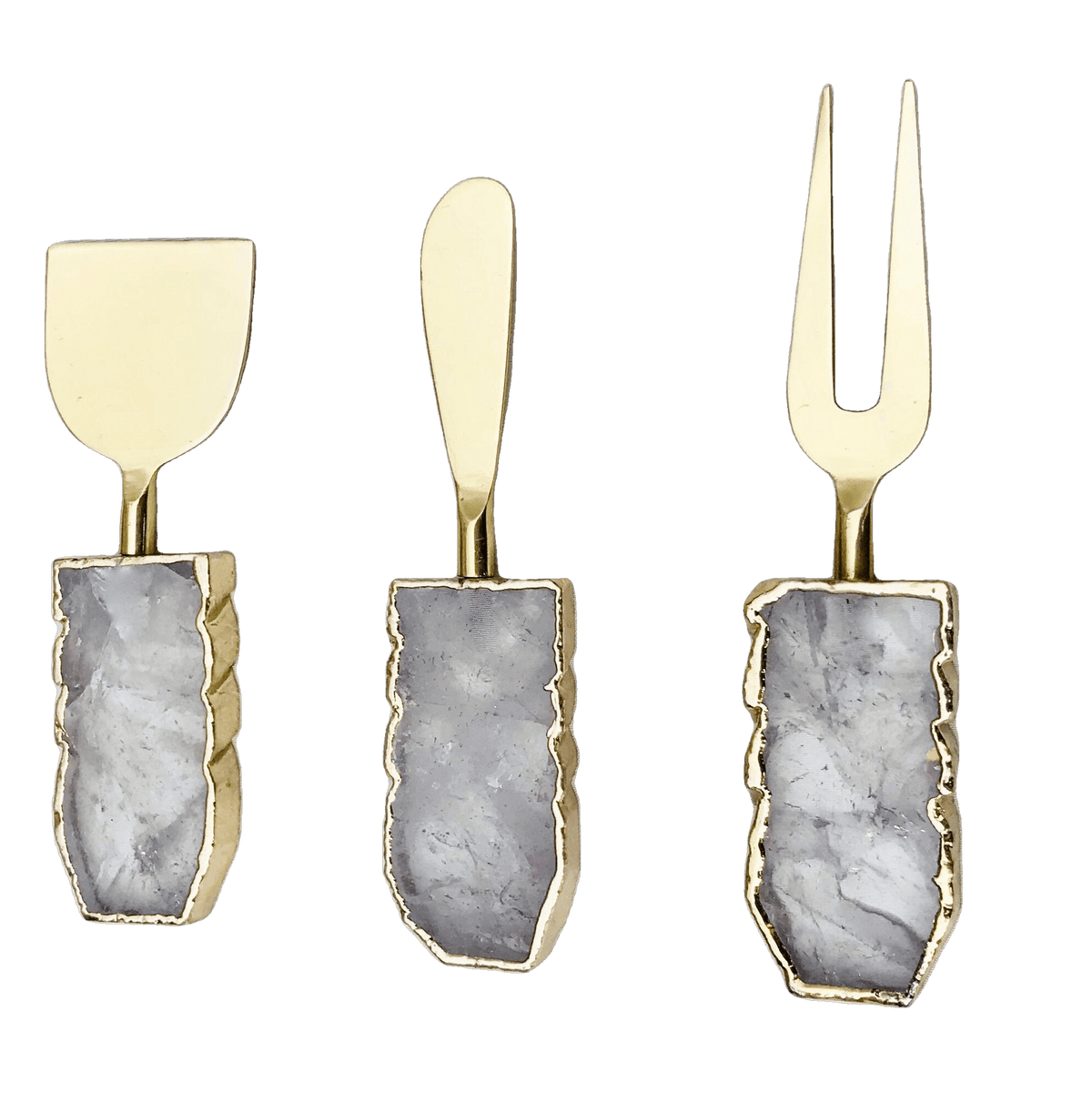 Set of 3 Clear Quartz Agate Cheese Knives Spreaders Default Title