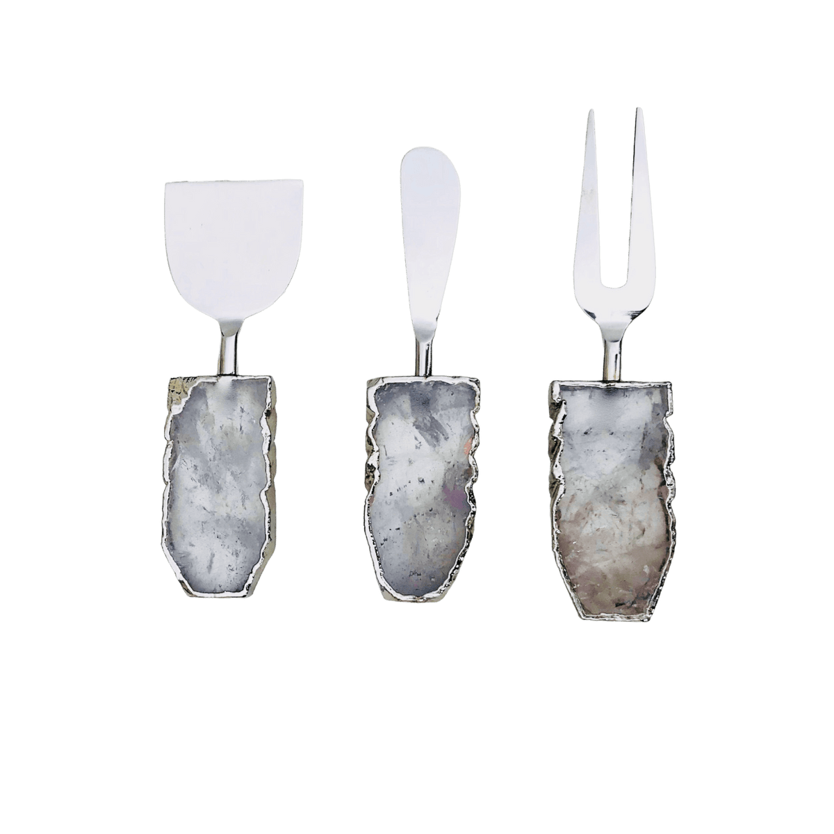 Set of 3 Clear Quartz Agate Cheese Knives Spreaders