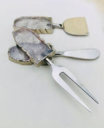 Set of 3 Clear Quartz Agate Cheese Knives Spreaders