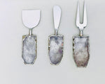 Set of 3 Clear Quartz Agate Cheese Knives Spreaders Default Title