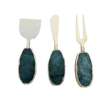 Set of 3 Green Agate Cheese Knives Spreaders