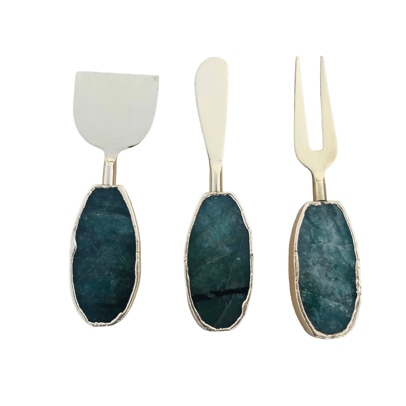 Set of 3 Green Agate Cheese Knives Spreaders