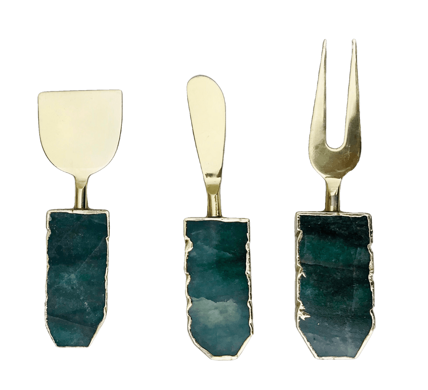 Set of 3 Green Agate Cheese Knives Spreaders Default Title