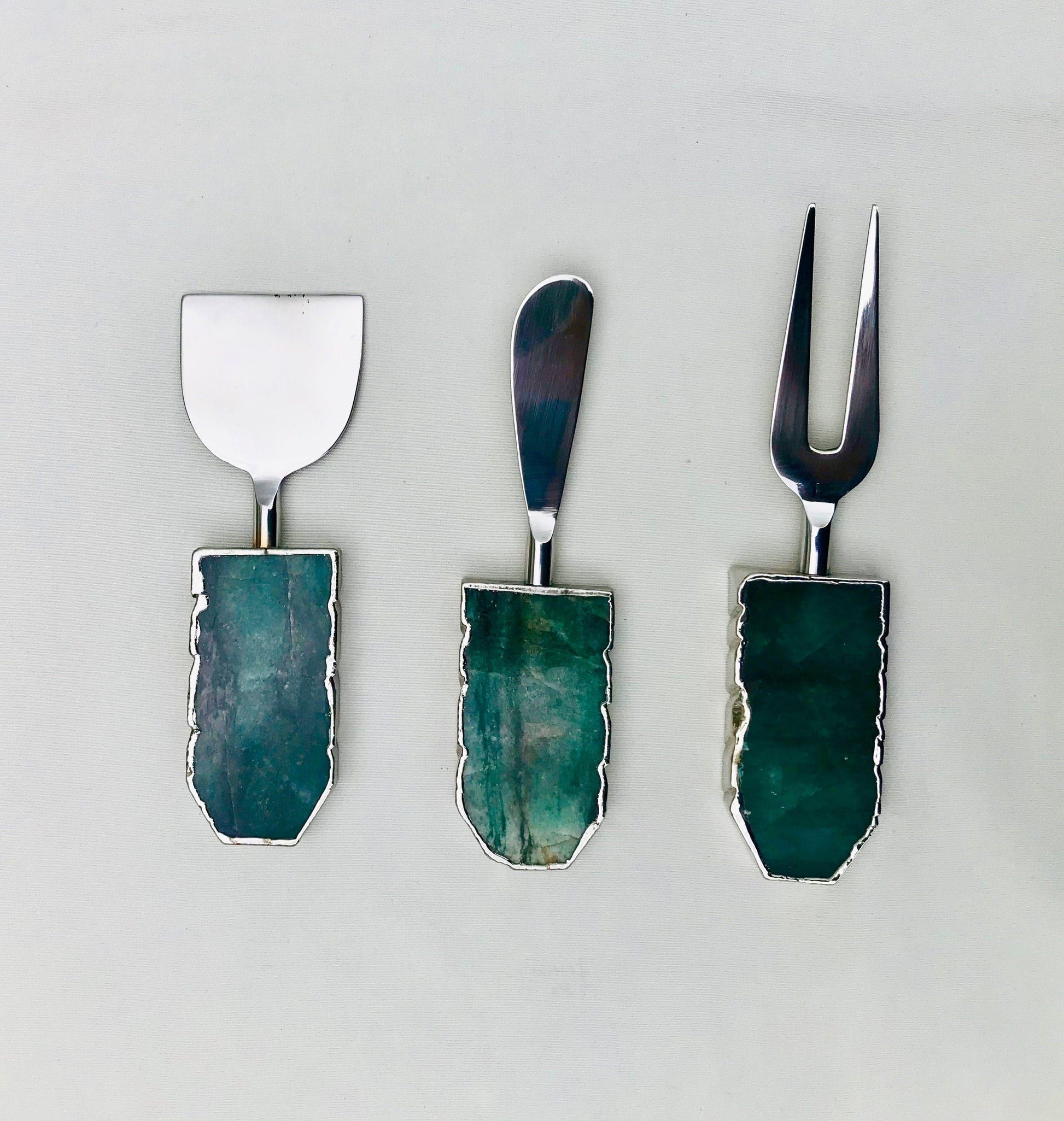 Set of 3 Green Agate Cheese Knives Spreaders Default Title