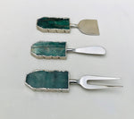 Set of 3 Green Agate Cheese Knives Spreaders