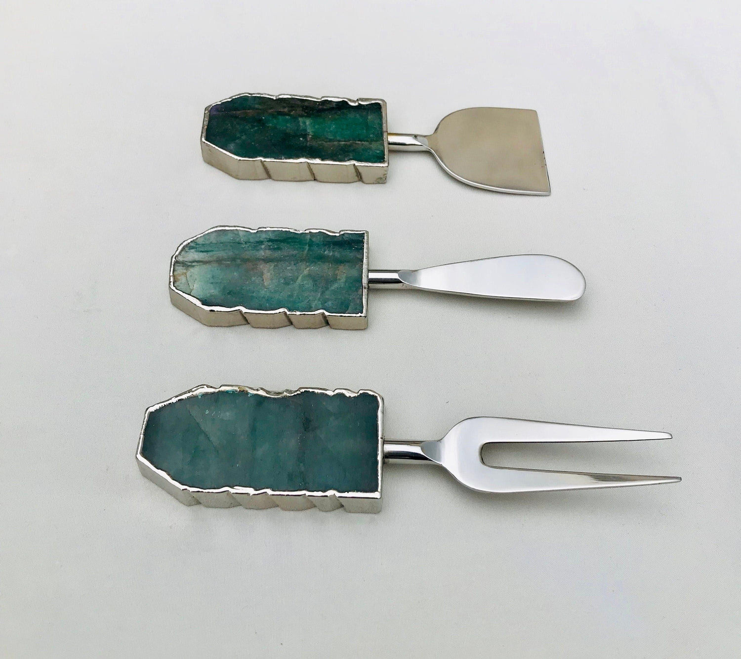 Set of 3 Green Agate Cheese Knives Spreaders