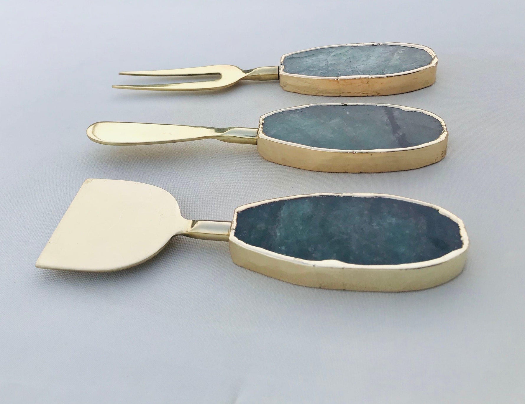 Set of 3 Green Agate Cheese Knives Spreaders