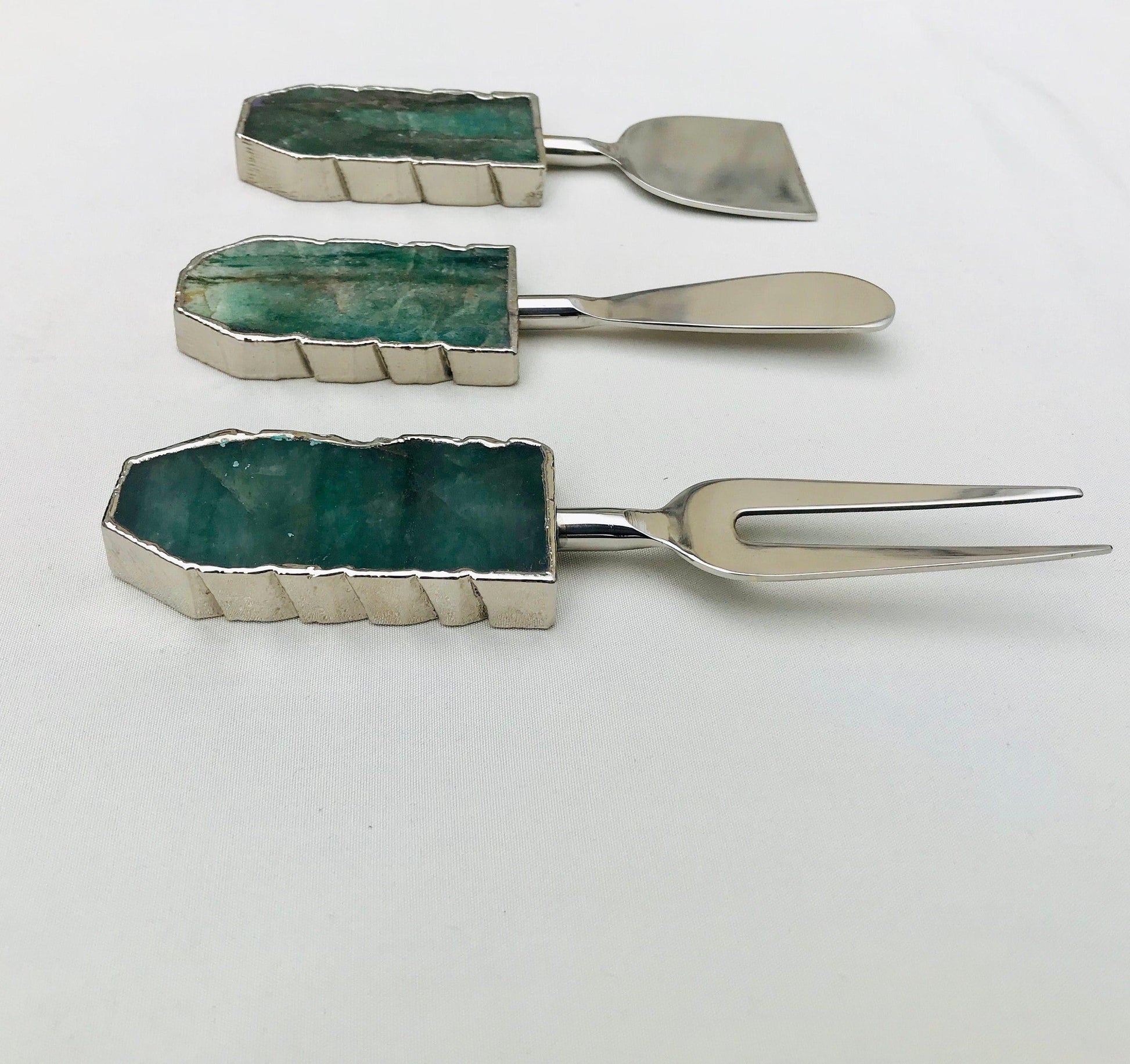 Set of 3 Green Agate Cheese Knives Spreaders - MAIA HOMES