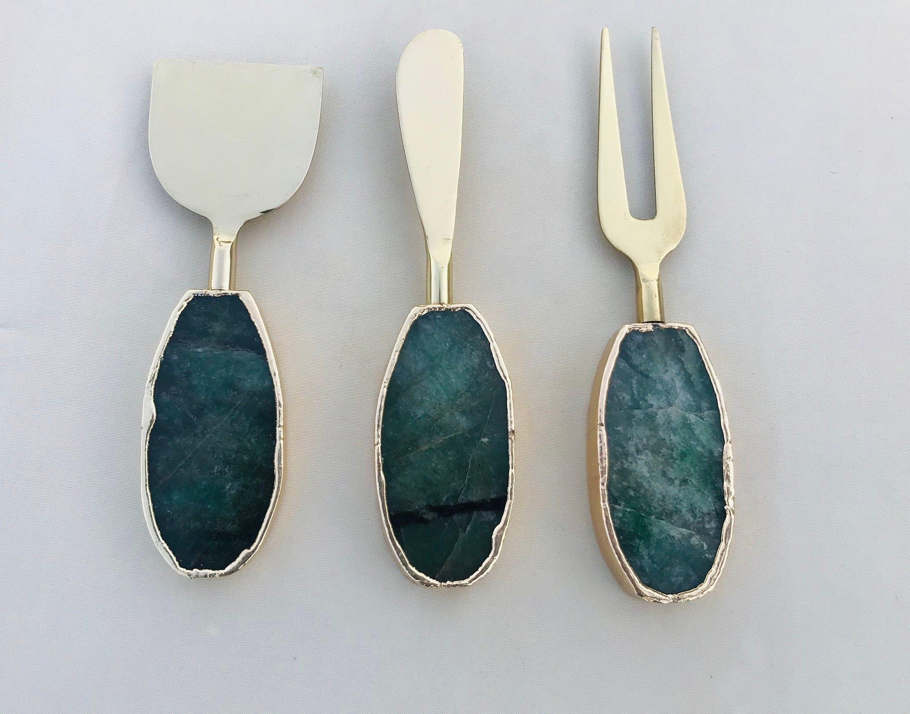 Set of 3 Green Agate Cheese Knives Spreaders Default Title