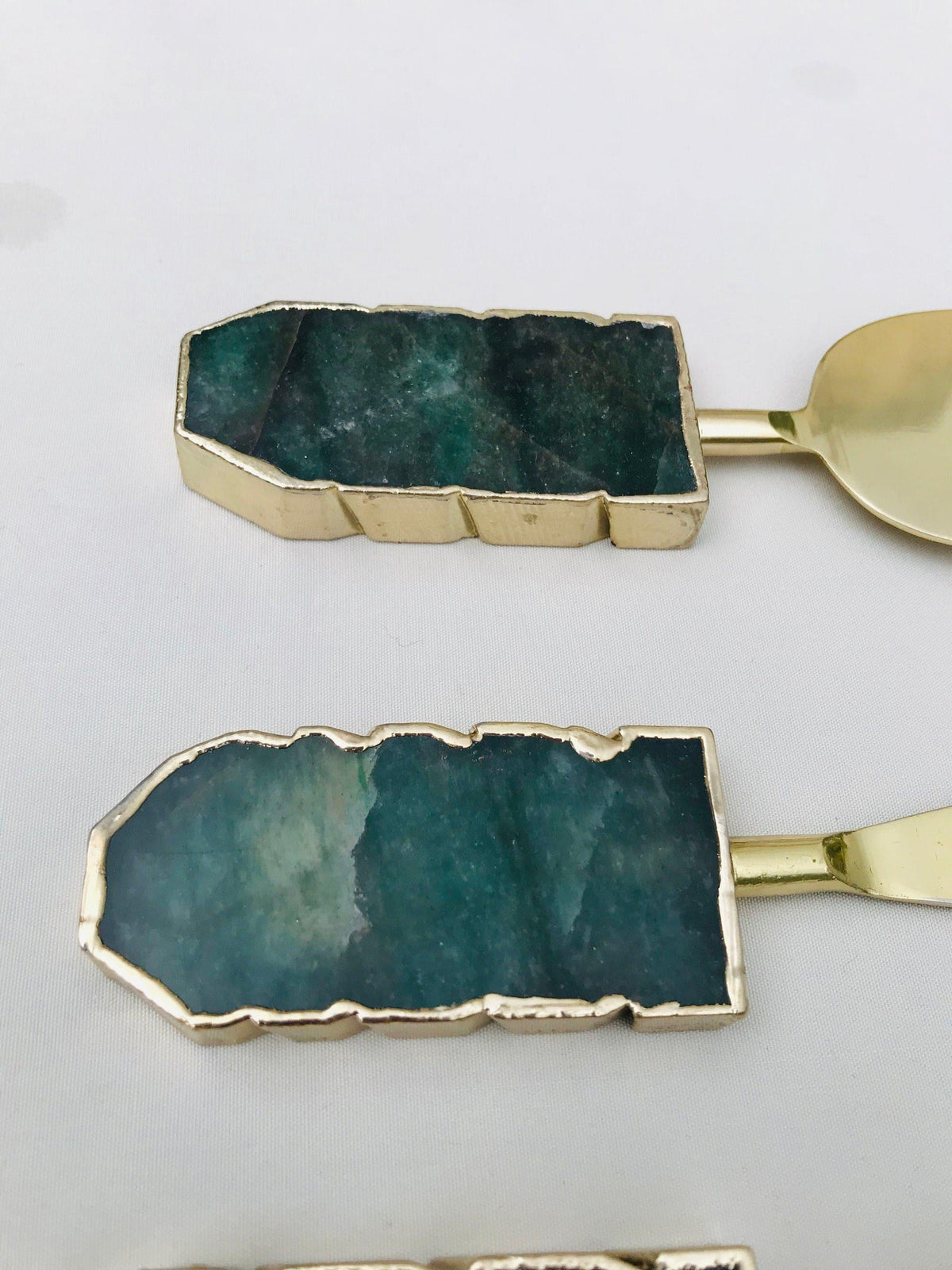 Set of 3 Green Agate Cheese Knives Spreaders