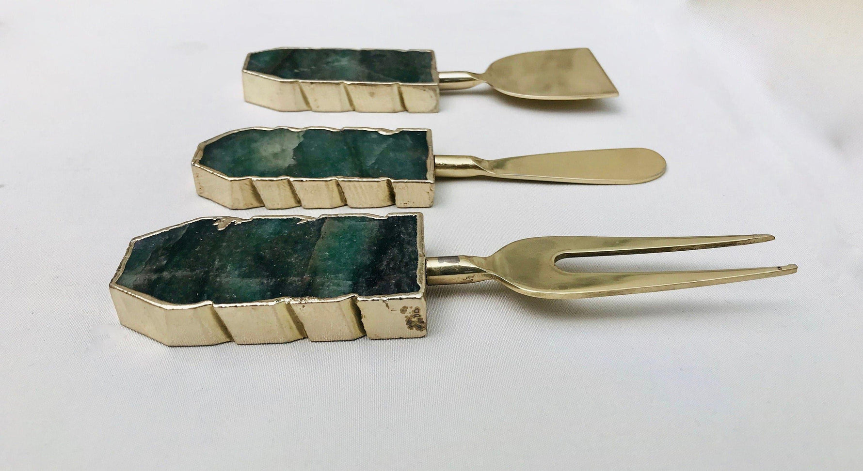 Set of 3 Green Agate Cheese Knives Spreaders