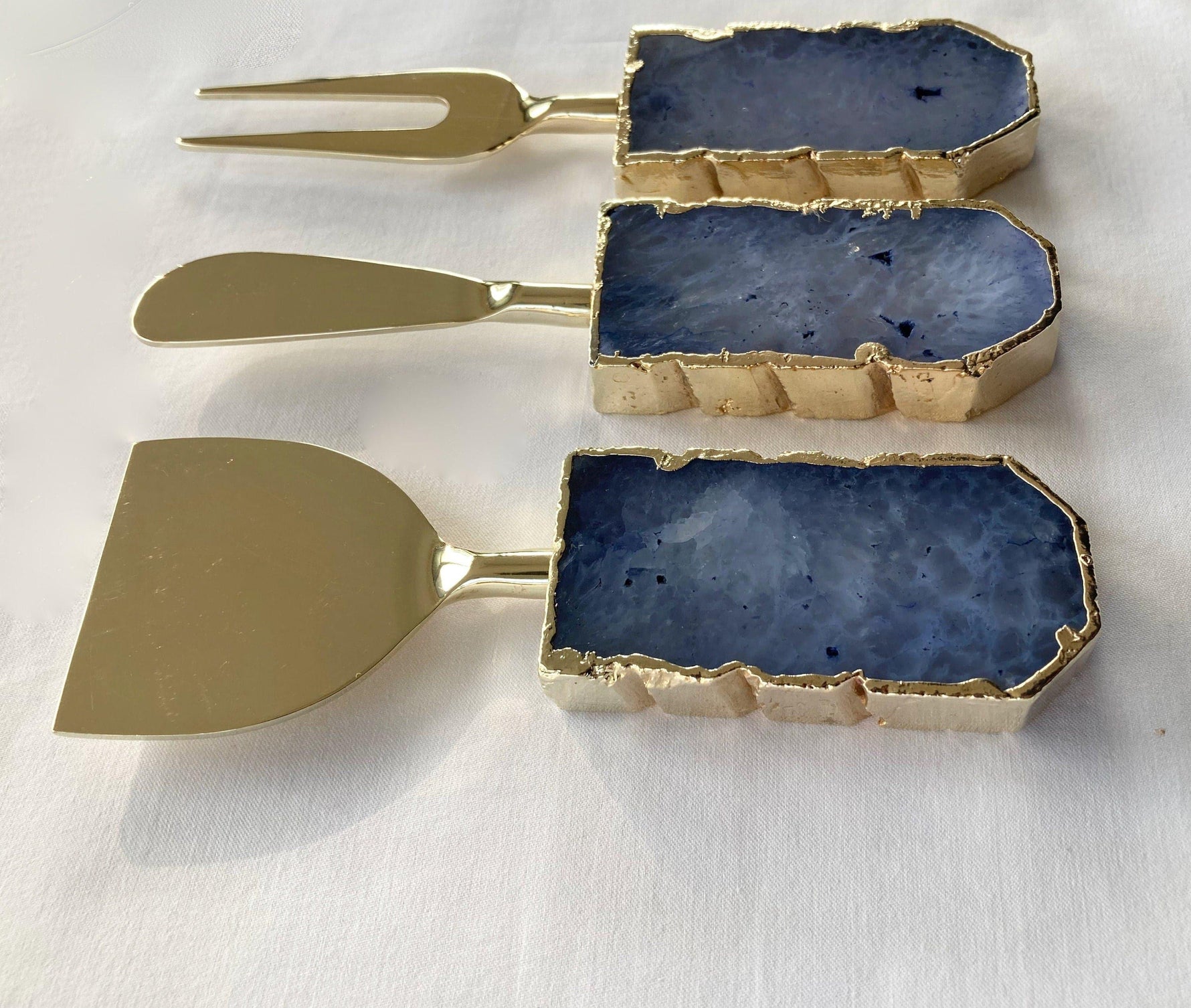 Set of 3 Light Ink Blue Agate Cheese Knives Spreaders