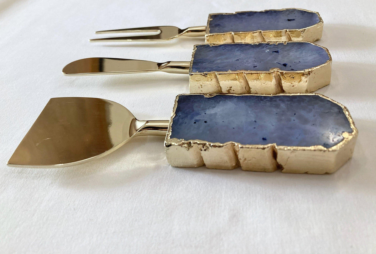 Set of 3 Light Ink Blue Agate Cheese Knives Spreaders