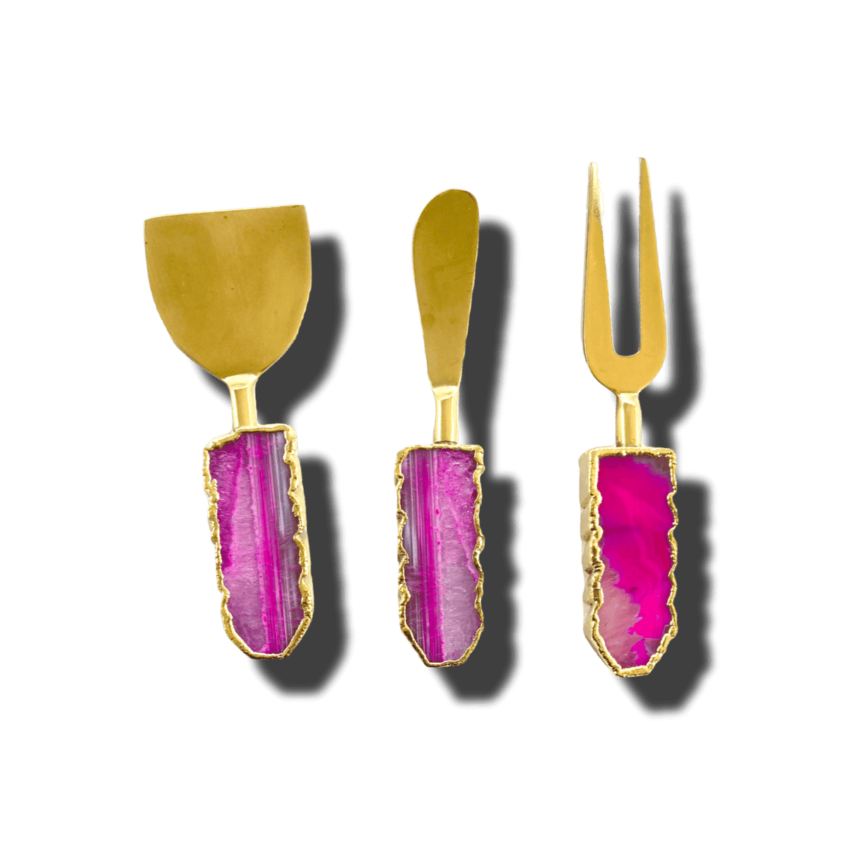 Set of 3 Pink Agate Cheese Knives Spreaders