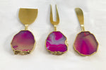 Set of 3 Pink Agate Cheese Knives Spreaders