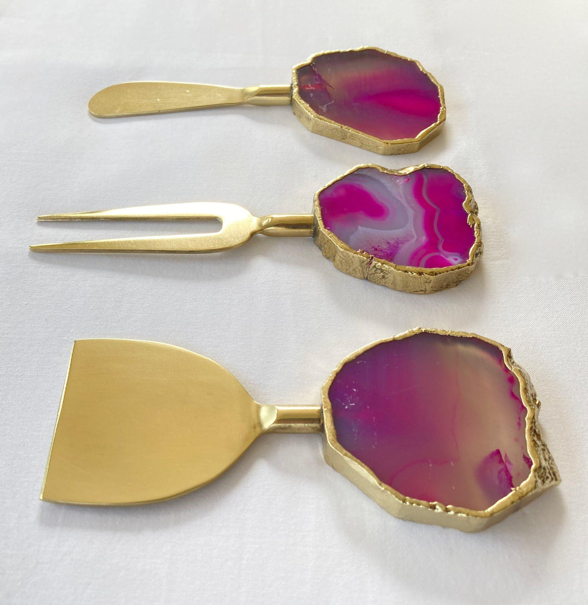 Set of 3 Pink Agate Cheese Knives Spreaders