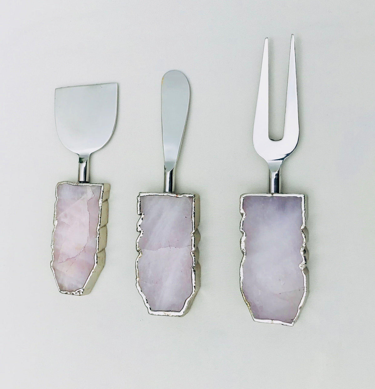 Set of 3 Rose Quartz Cheese Knives Spreaders Default Title