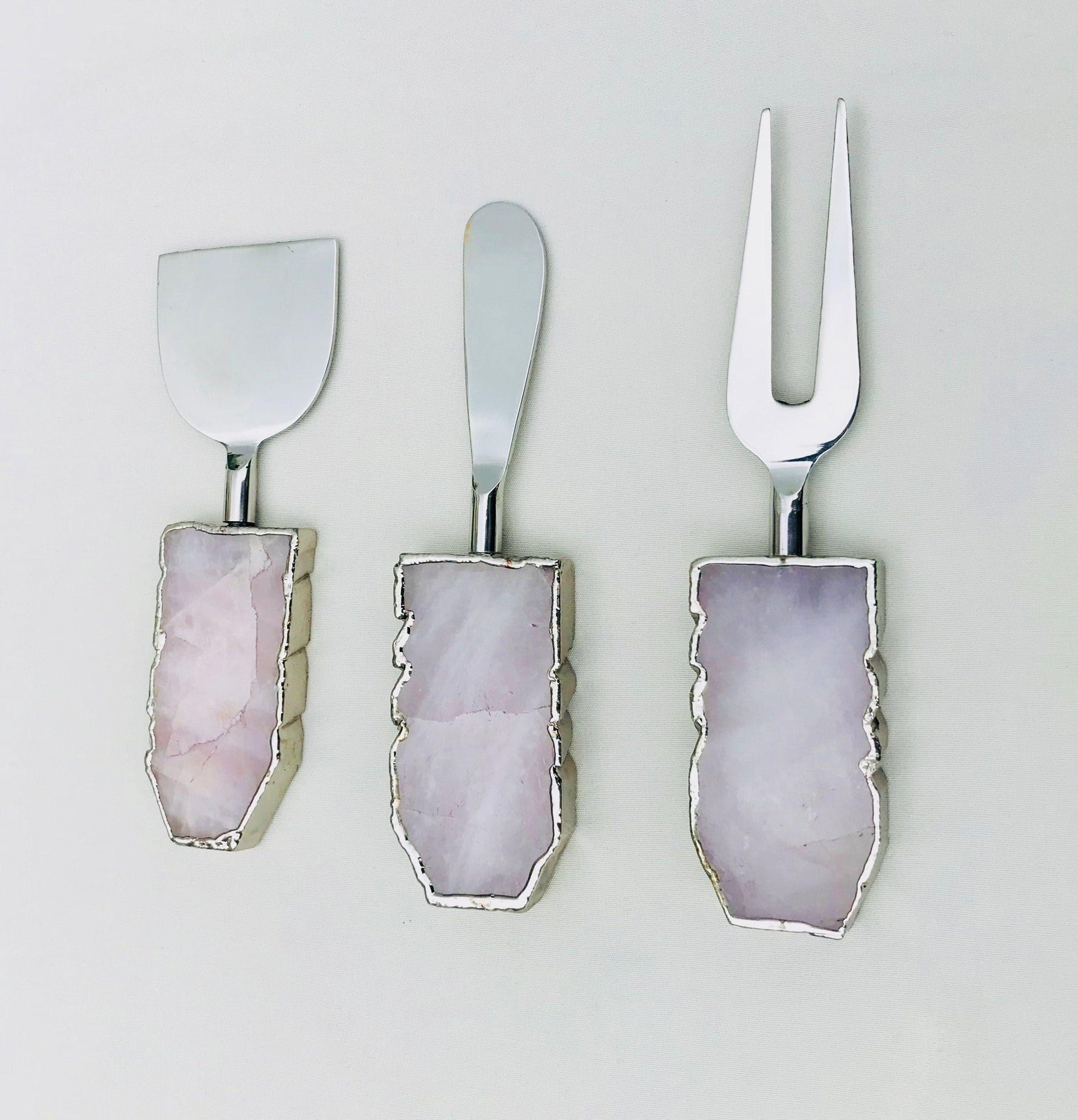 Set of 3 Rose Quartz Cheese Knives Spreaders Default Title