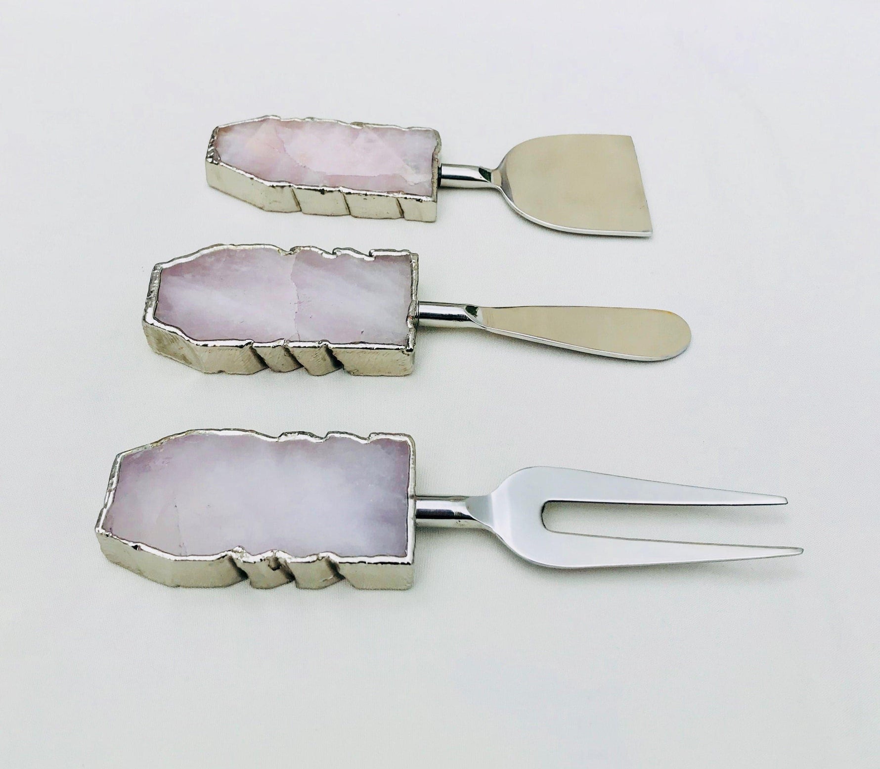 Set of 3 Rose Quartz Cheese Knives Spreaders