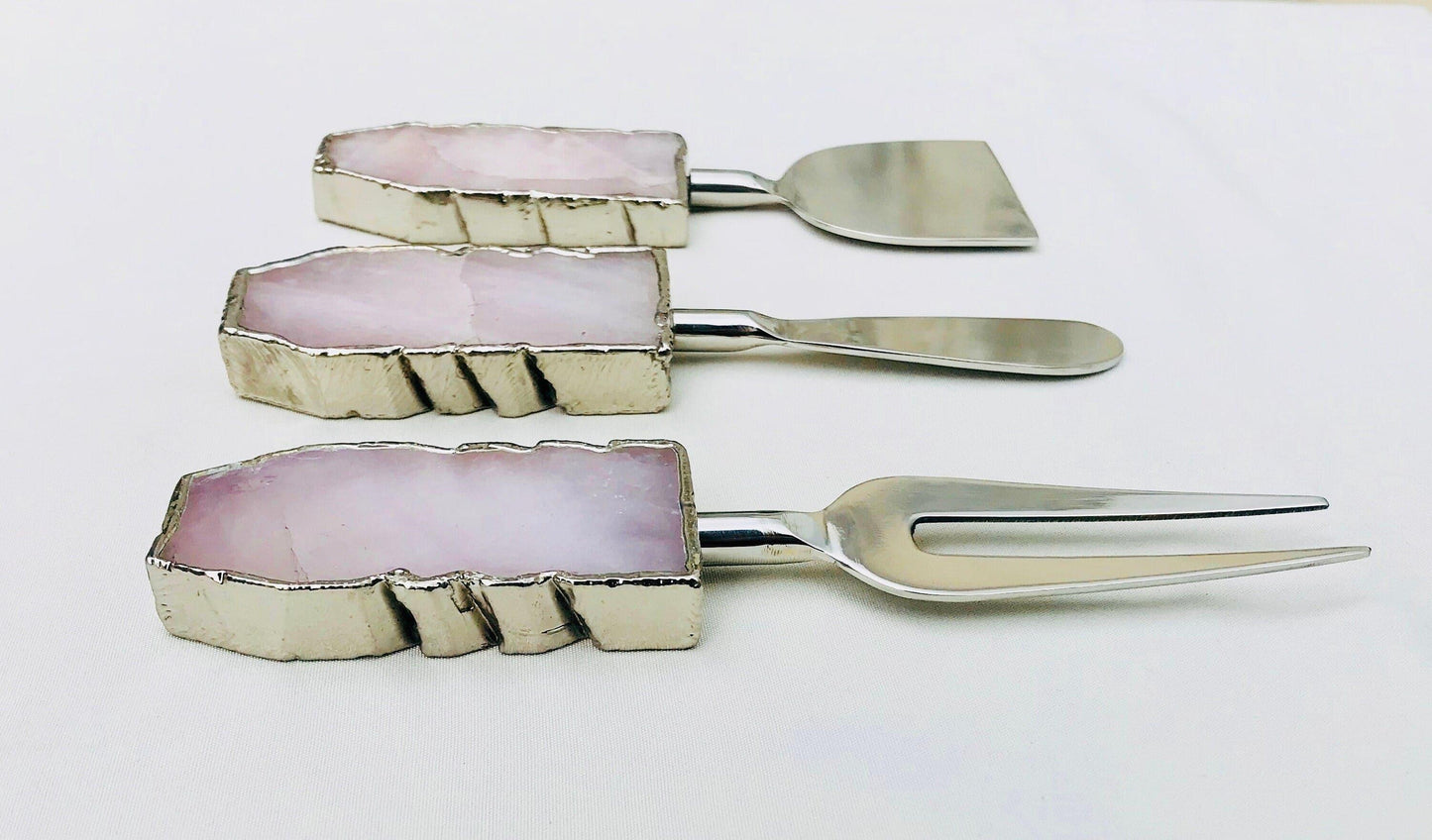 Set of 3 Rose Quartz Cheese Knives Spreaders