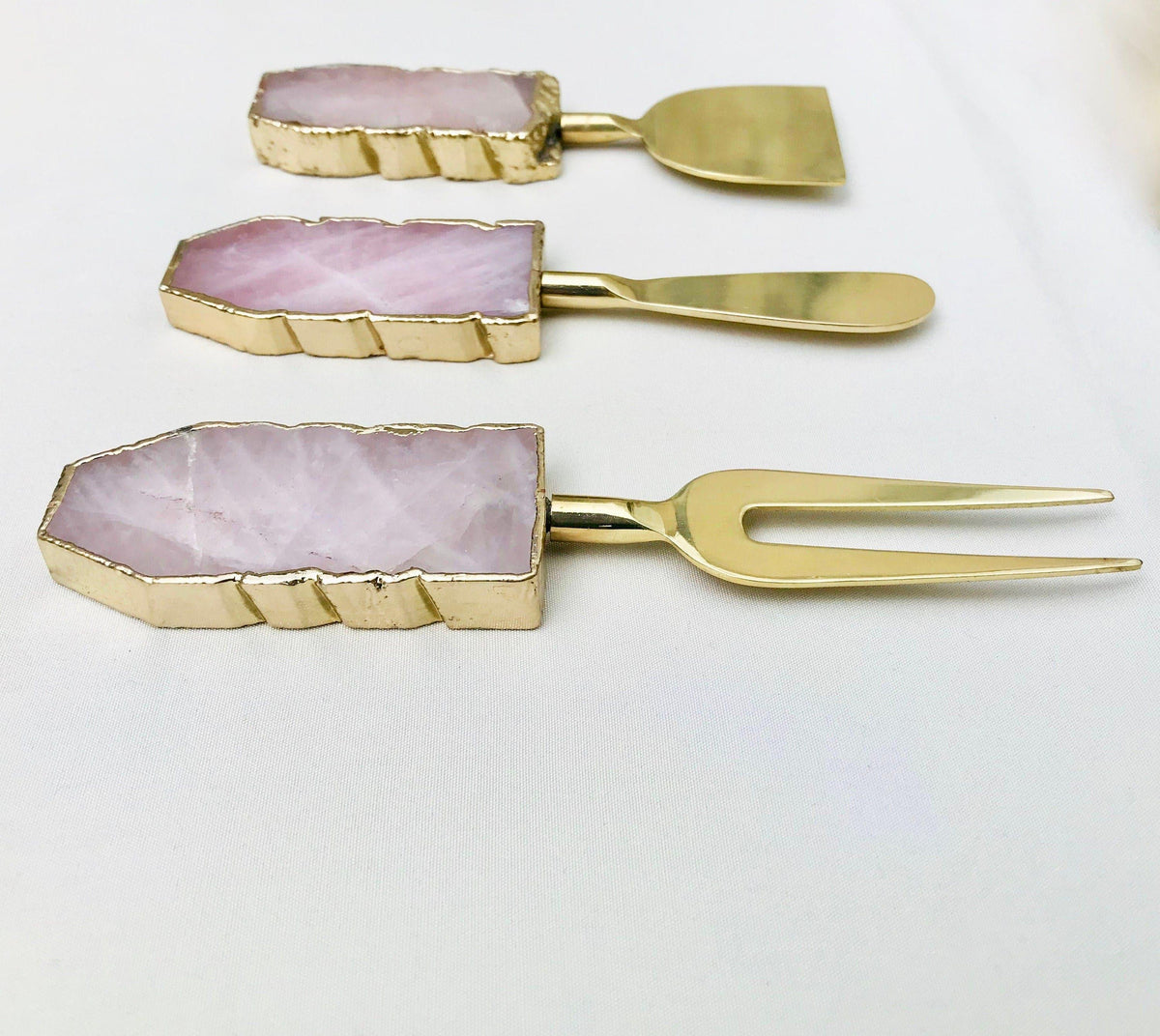 Set of 3 Rose Quartz Cheese Knives Spreaders