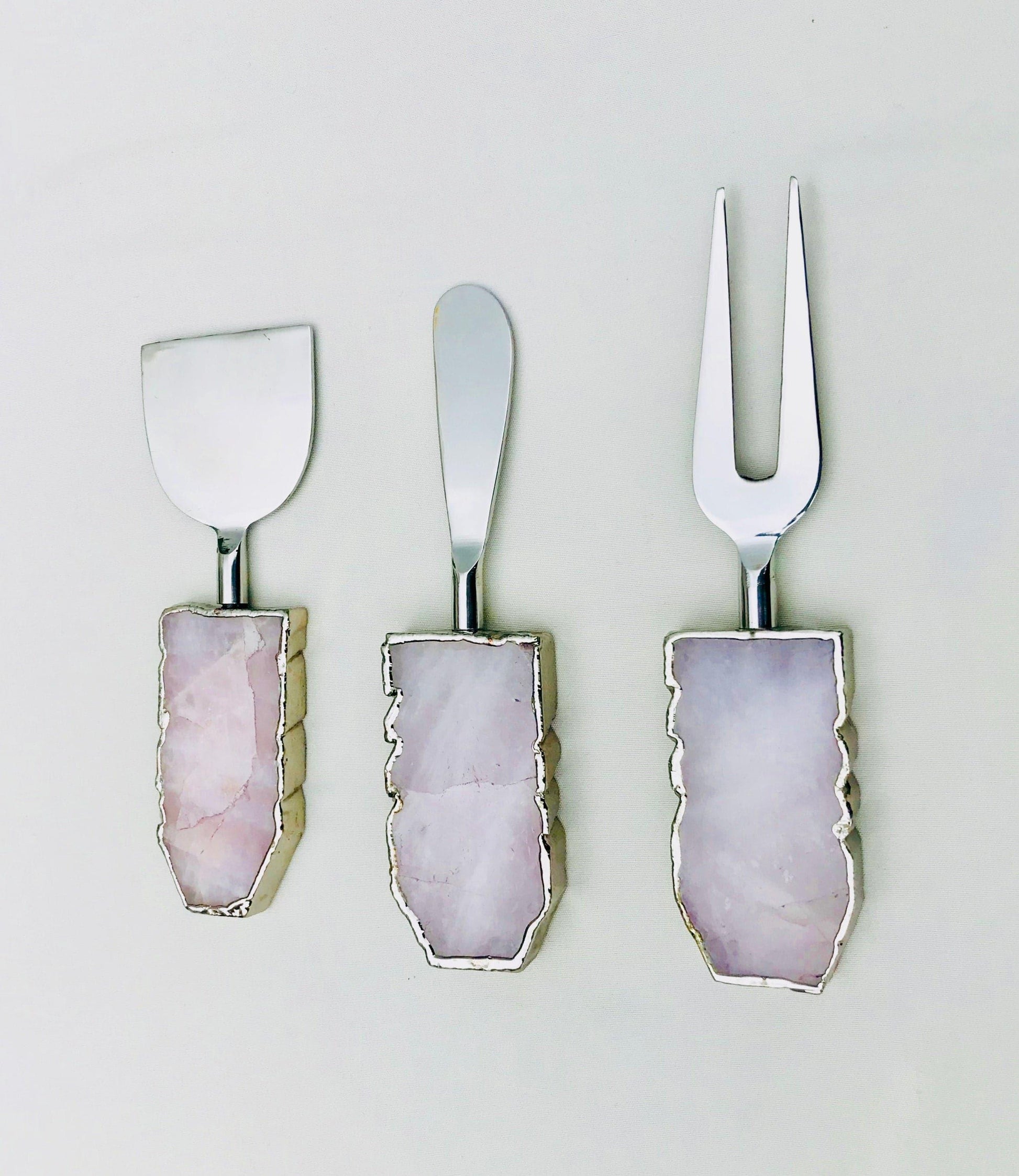 Set of 3 Rose Quartz Cheese Knives Spreaders - MAIA HOMES