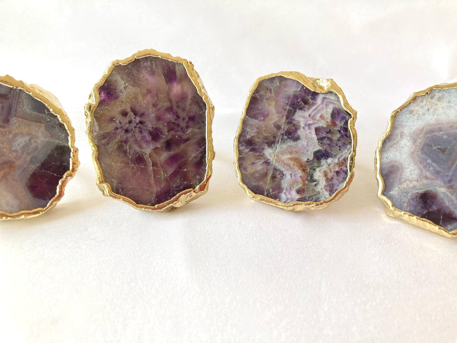 Set of 4 Hand Rounded Amethyst Agate Napkin Rings