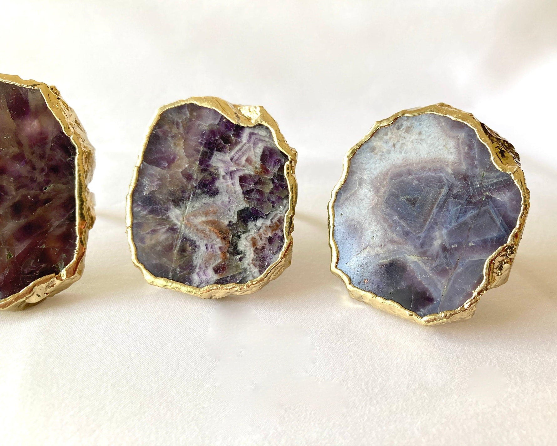 Set of 4 Hand Rounded Amethyst Agate Napkin Rings