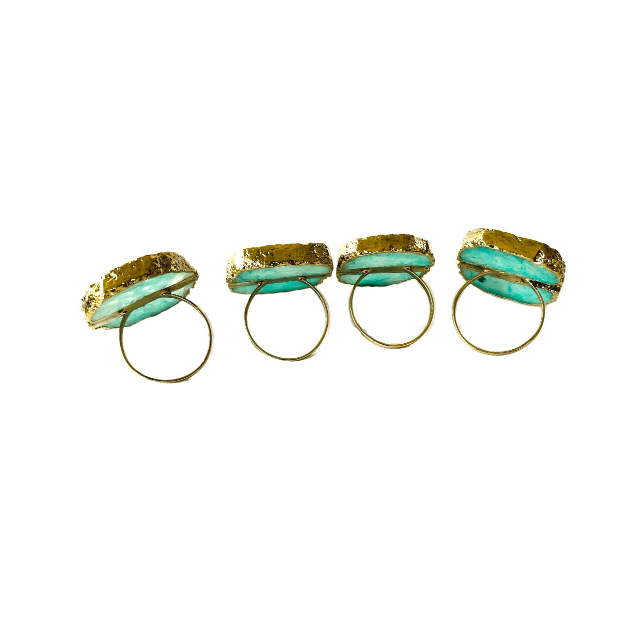 Set of 4 Hand Rounded Aqua Agate Napkin Rings