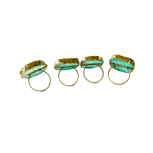 Set of 4 Hand Rounded Aqua Agate Napkin Rings