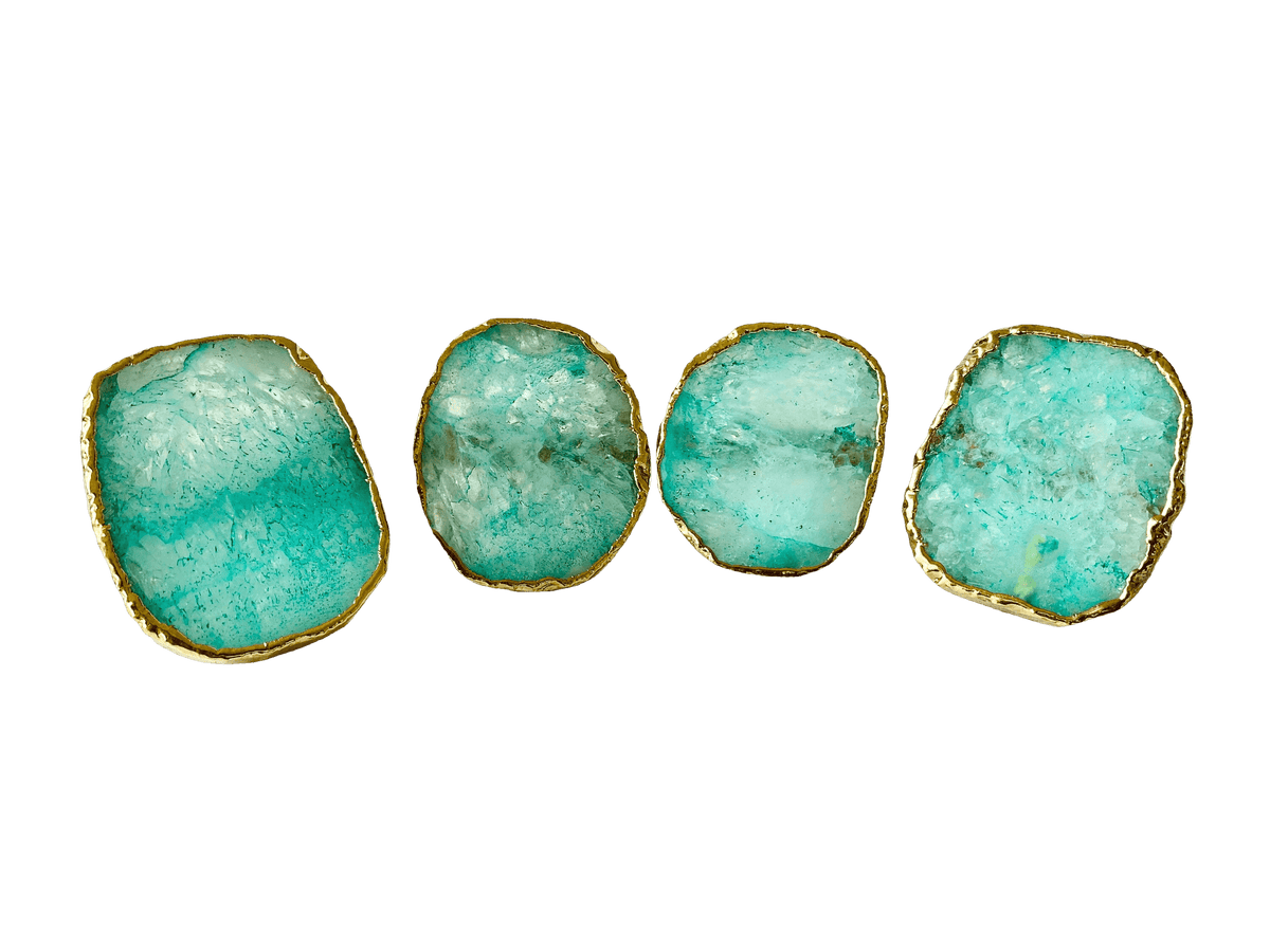 Set of 4 Hand Rounded Aqua Agate Napkin Rings