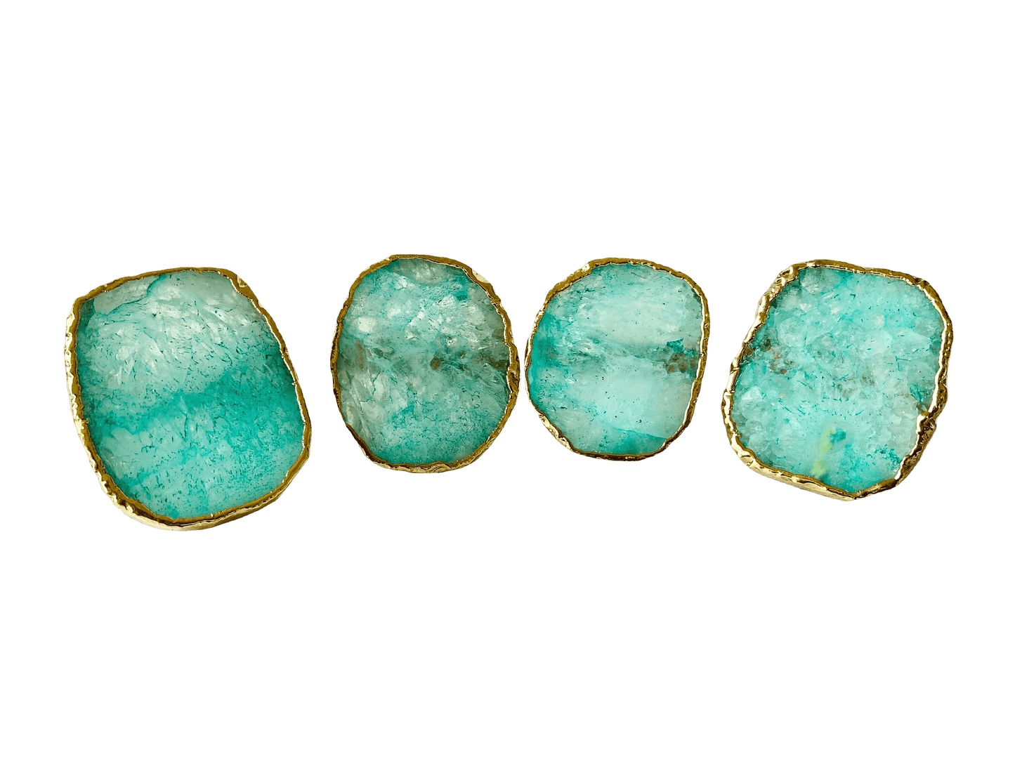 Set of 4 Hand Rounded Aqua Agate Napkin Rings - MAIA HOMES