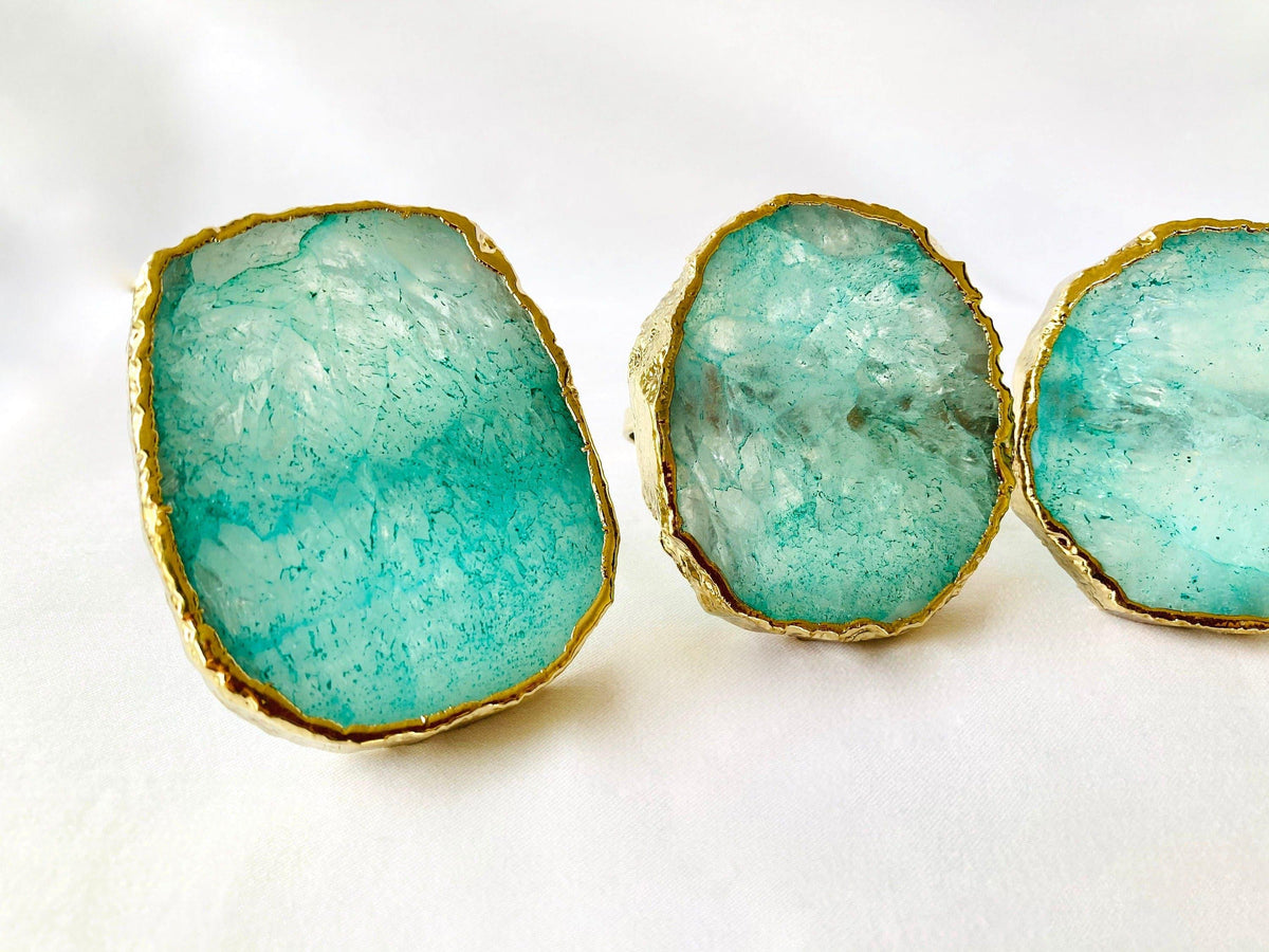 Set of 4 Hand Rounded Aqua Agate Napkin Rings