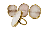 Set of 4 Hand Rounded Rose Quartz Agate Napkin Rings Rose Gold Finish