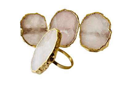 Set of 4 Hand Rounded Rose Quartz Agate Napkin Rings - MAIA HOMES