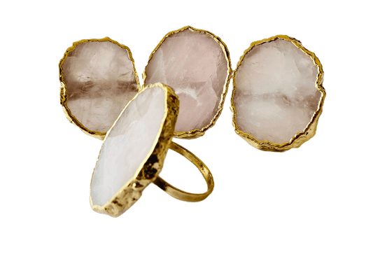 Set of 4 Hand Rounded Rose Quartz Agate Napkin Rings Rose Gold Finish