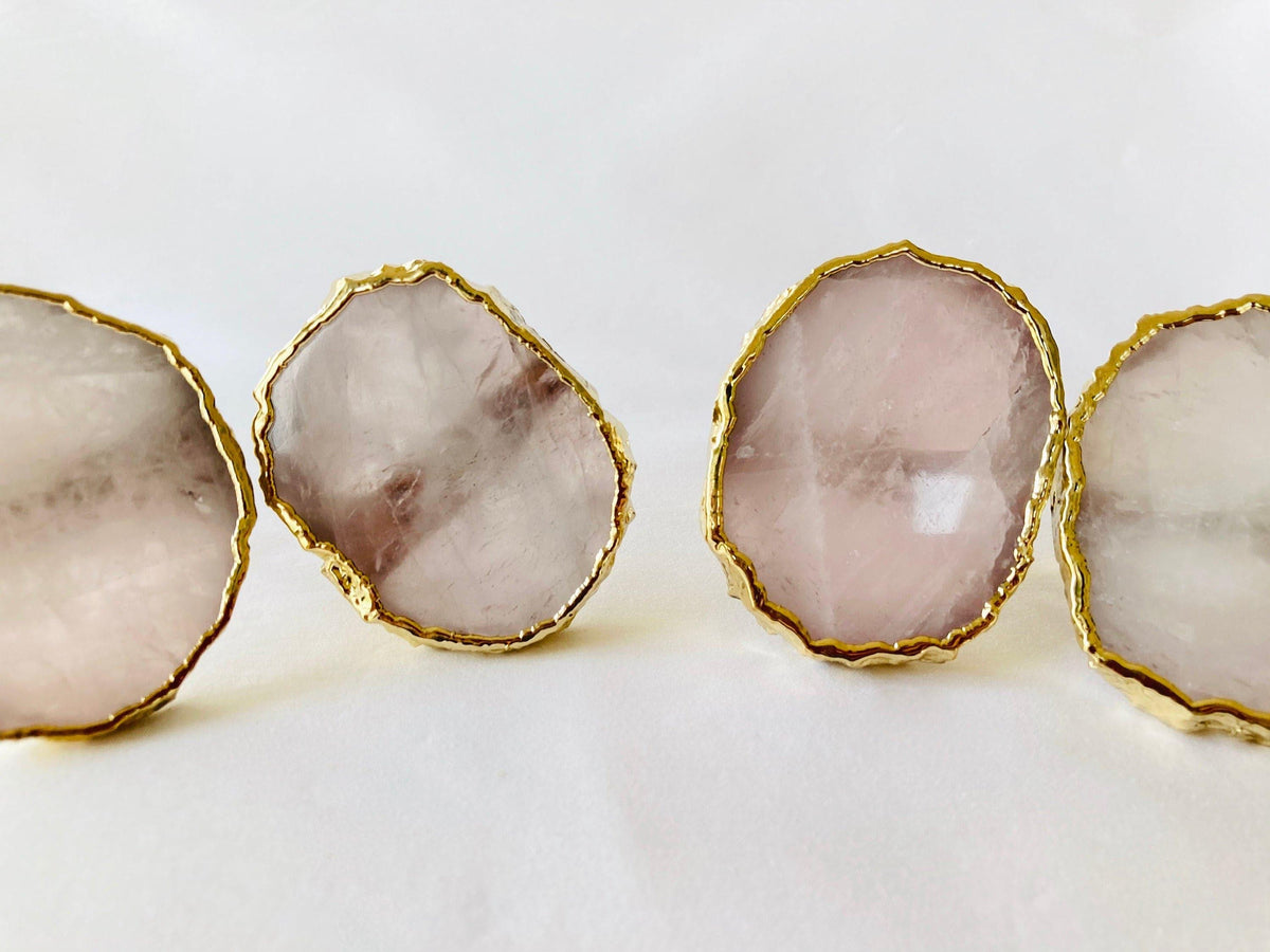 Set of 4 Hand Rounded Rose Quartz Agate Napkin Rings