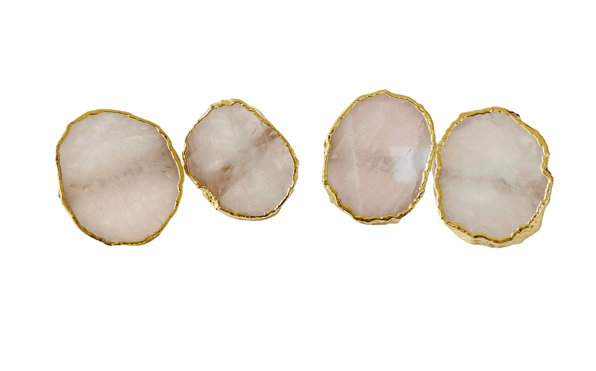 Set of 4 Hand Rounded Rose Quartz Agate Napkin Rings