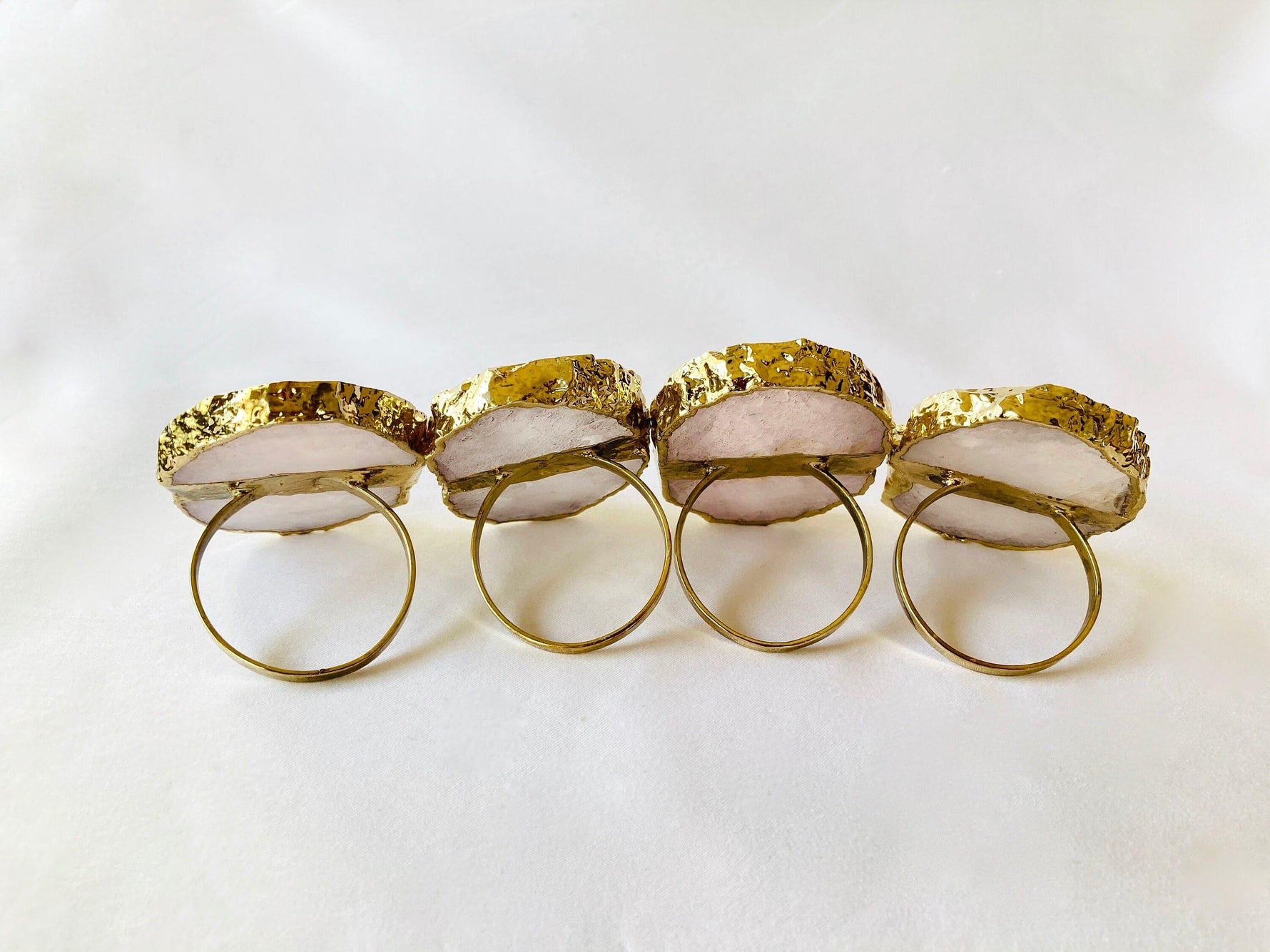 Set of 4 Hand Rounded Rose Quartz Agate Napkin Rings