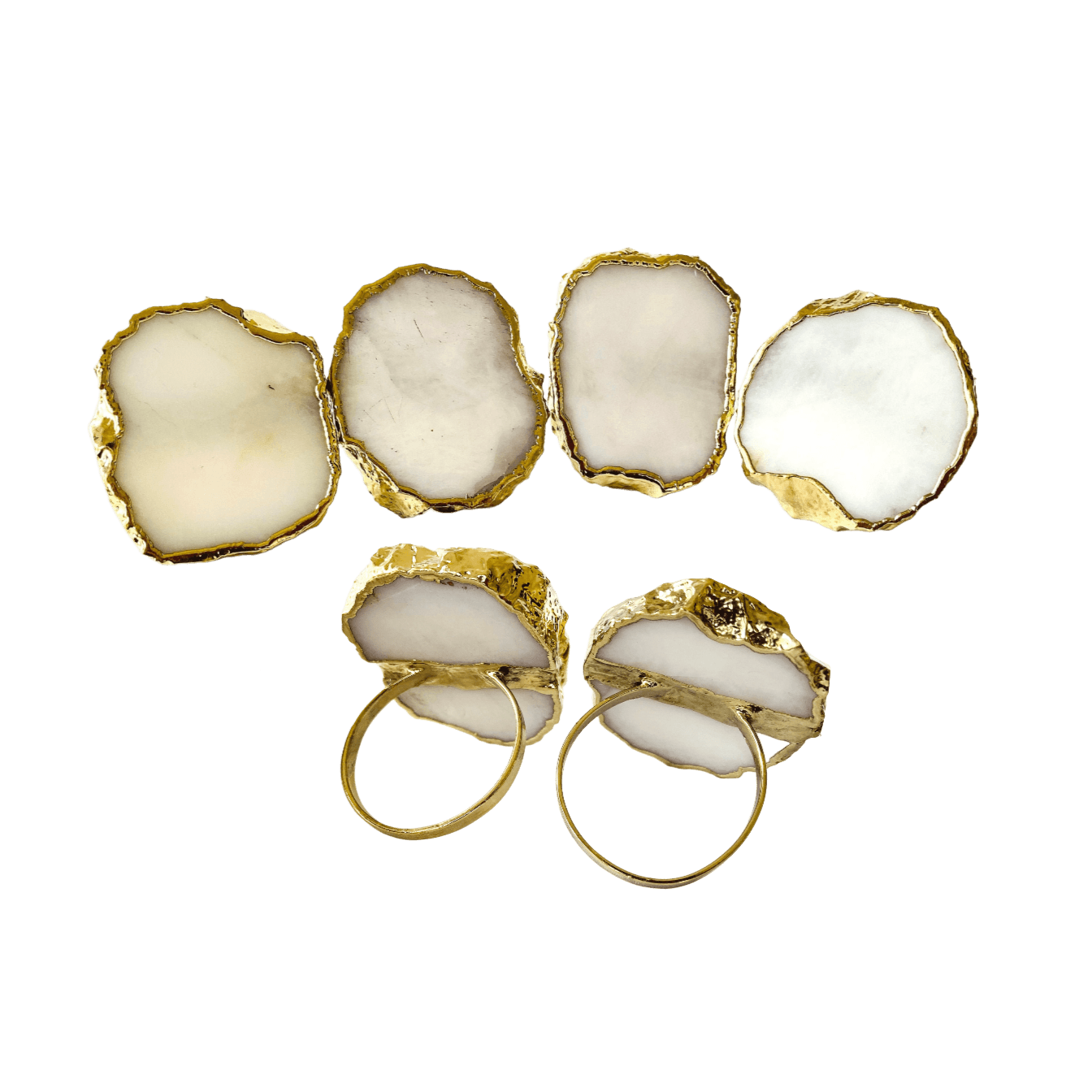 Set of 4 Hand Rounded White Agate Napkin Rings