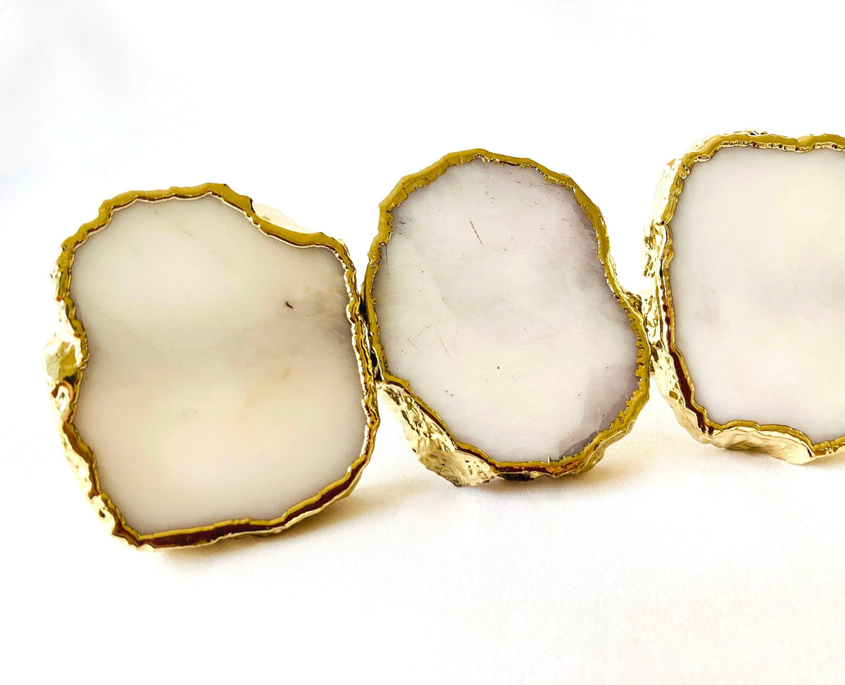 Set of 4 Hand Rounded White Agate Napkin Rings