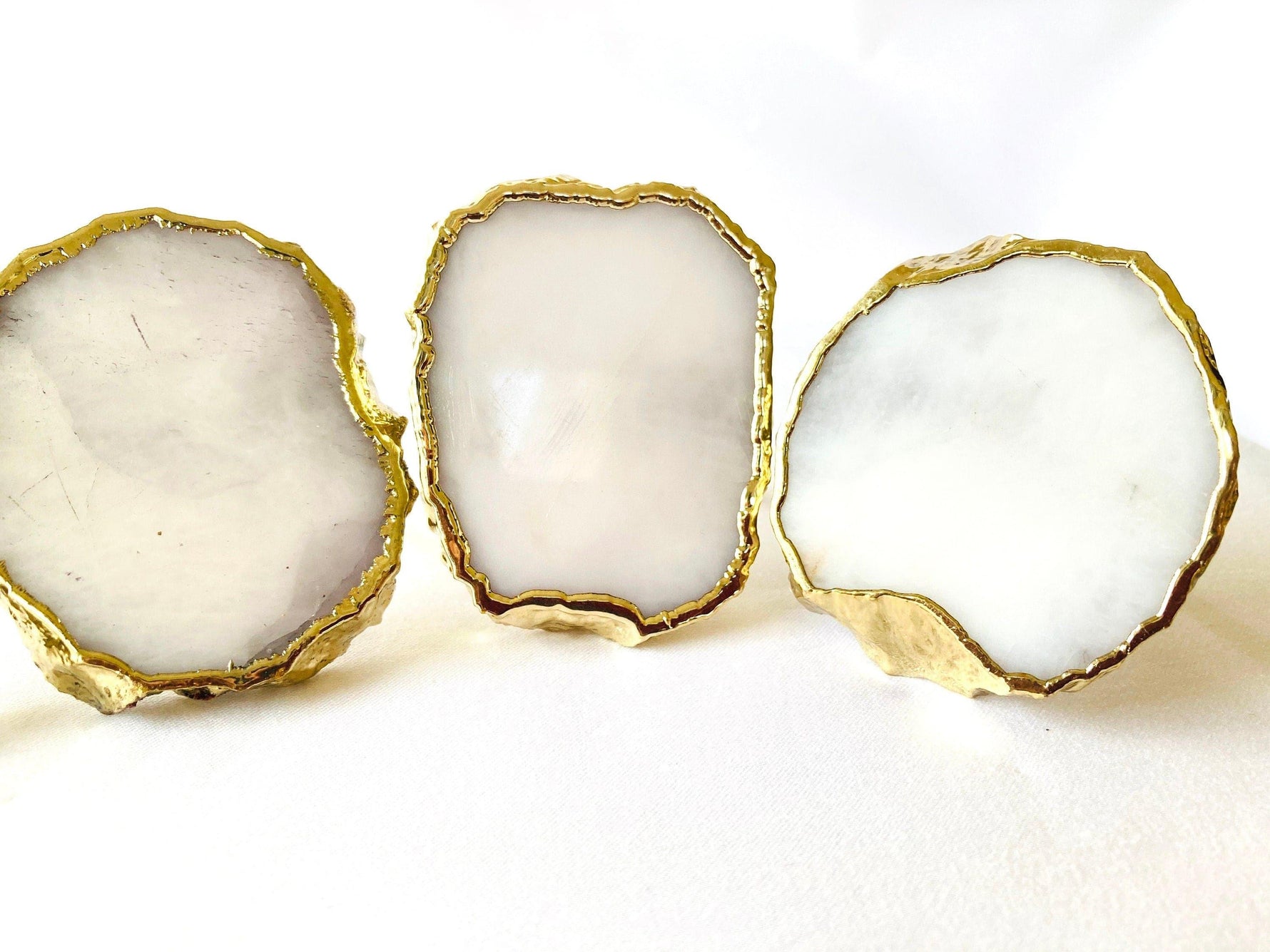 Set of 4 Hand Rounded White Agate Napkin Rings