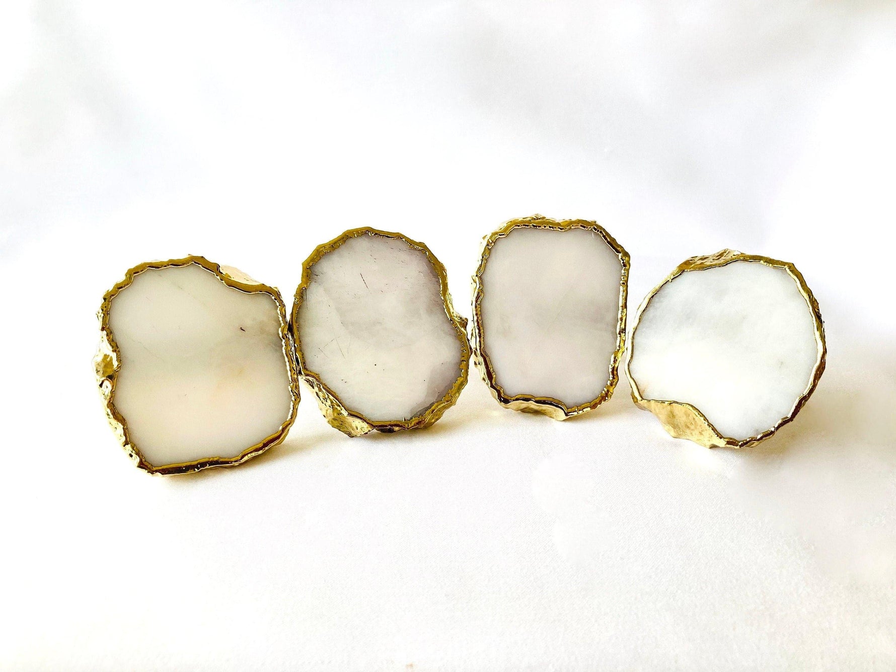 Set of 4 Hand Rounded White Agate Napkin Rings