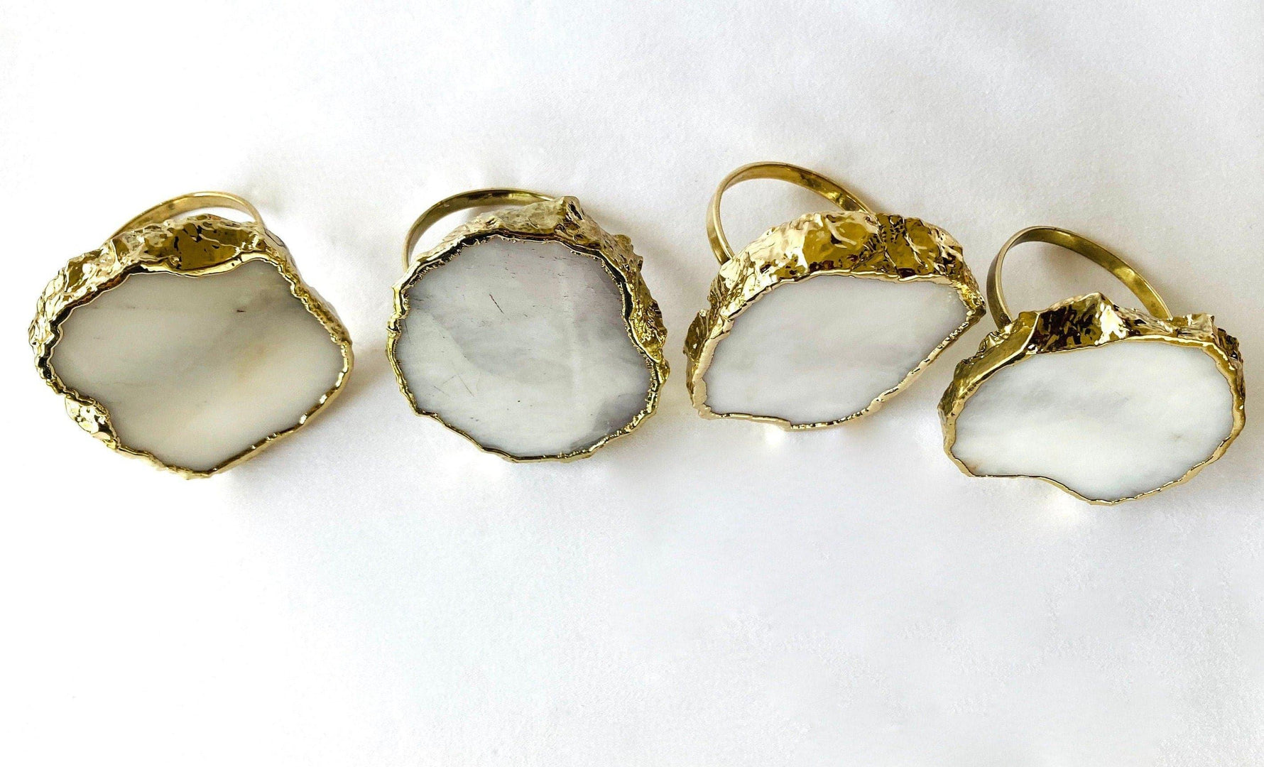 Set of 4 Hand Rounded White Agate Napkin Rings