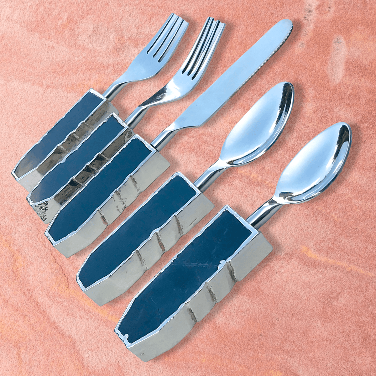 Set of 5 Pieces Black Agate Cutlery