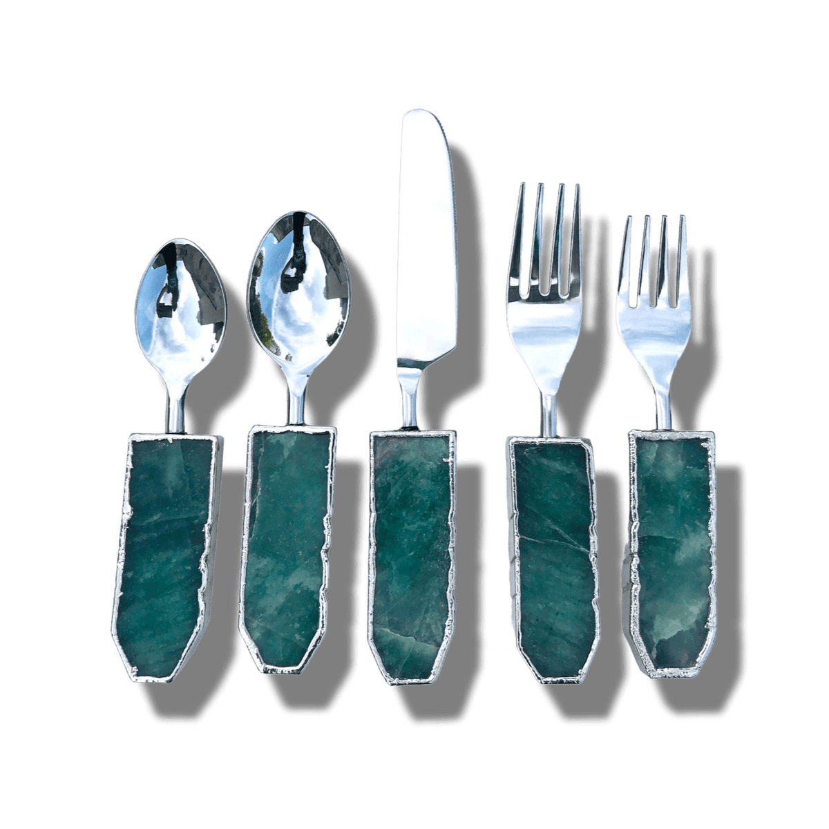 Set of 5 Pieces Green Agate Cutlery