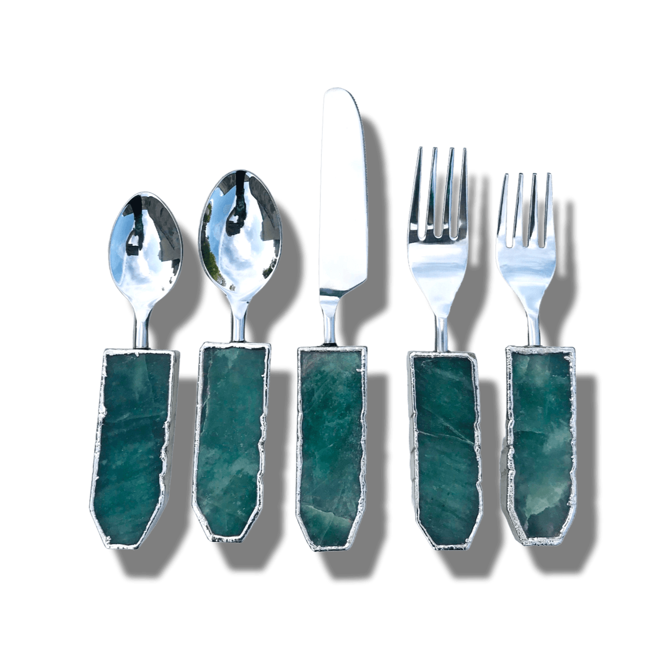 Set of 5 Pieces Green Agate Cutlery