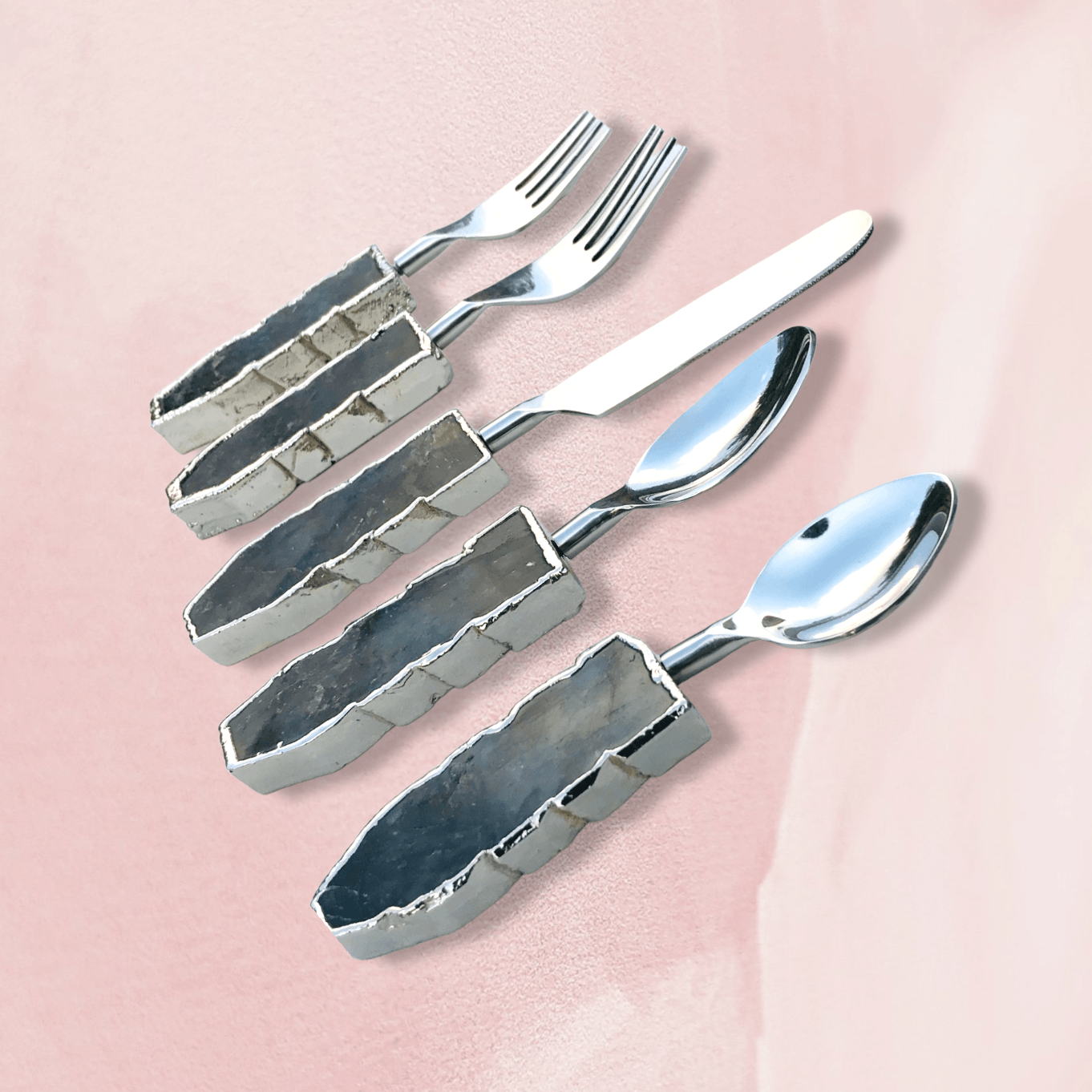 Set of 5 Pieces Labradorite Gemstone Agate Cutlery